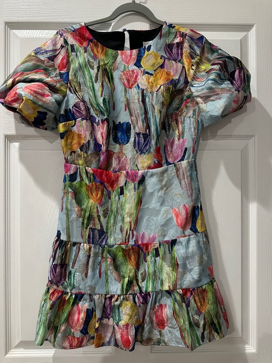 Milly Dresses & Skirts - Milly Pastel Blue Dress with Metallic Multicolor Floral Accents